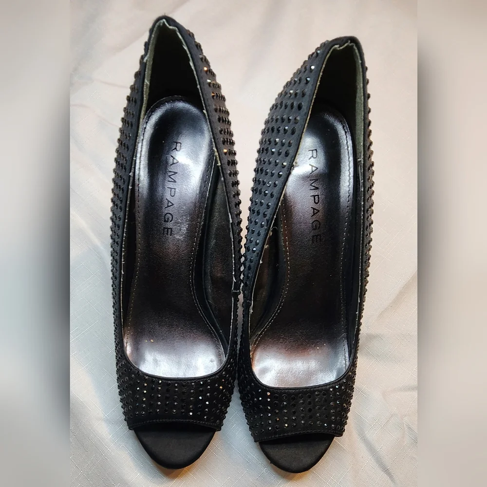 Rampage Elegant Black Studded Heels Rhinestones Sz 7.5 - Picture 5 of 9